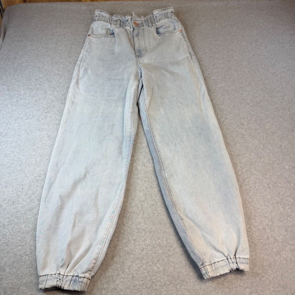 Express Womens Super High Rise Jogger Jeans Light Wash Paperbag Waist Size 6R